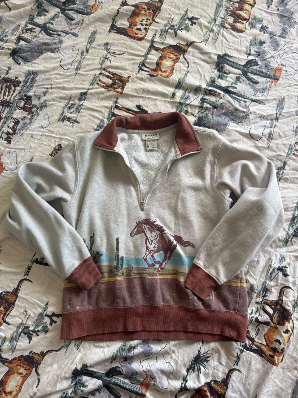 Ariat 1/4 Zip Sweatshirt•Women’s L•Western Horse Desert Print